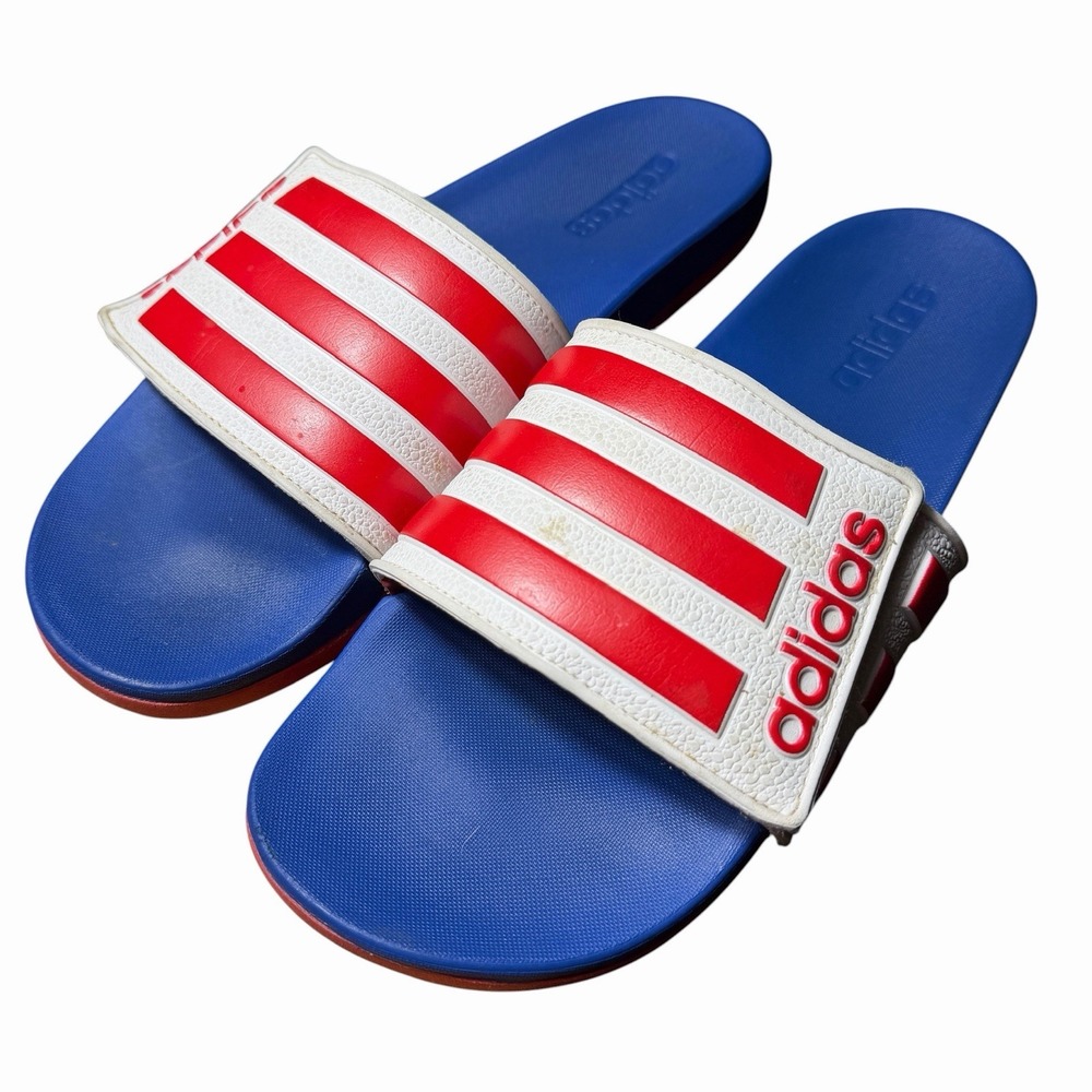 Adidas Adilette Slides Men's Size 12 Red White Blue Three Stripe Sandals EG1346